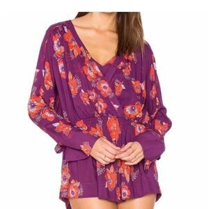 Free People Tuscan Dreams Long Sleeve Purple Tunic Top Small